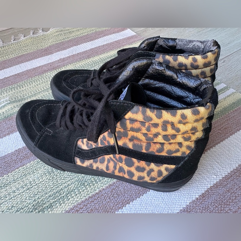 Vans Black and Leopard High-Top Sneakers